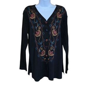 Embroidered floral Boho Button Cardigan Sweater cottagecore Whimseygoth wool
